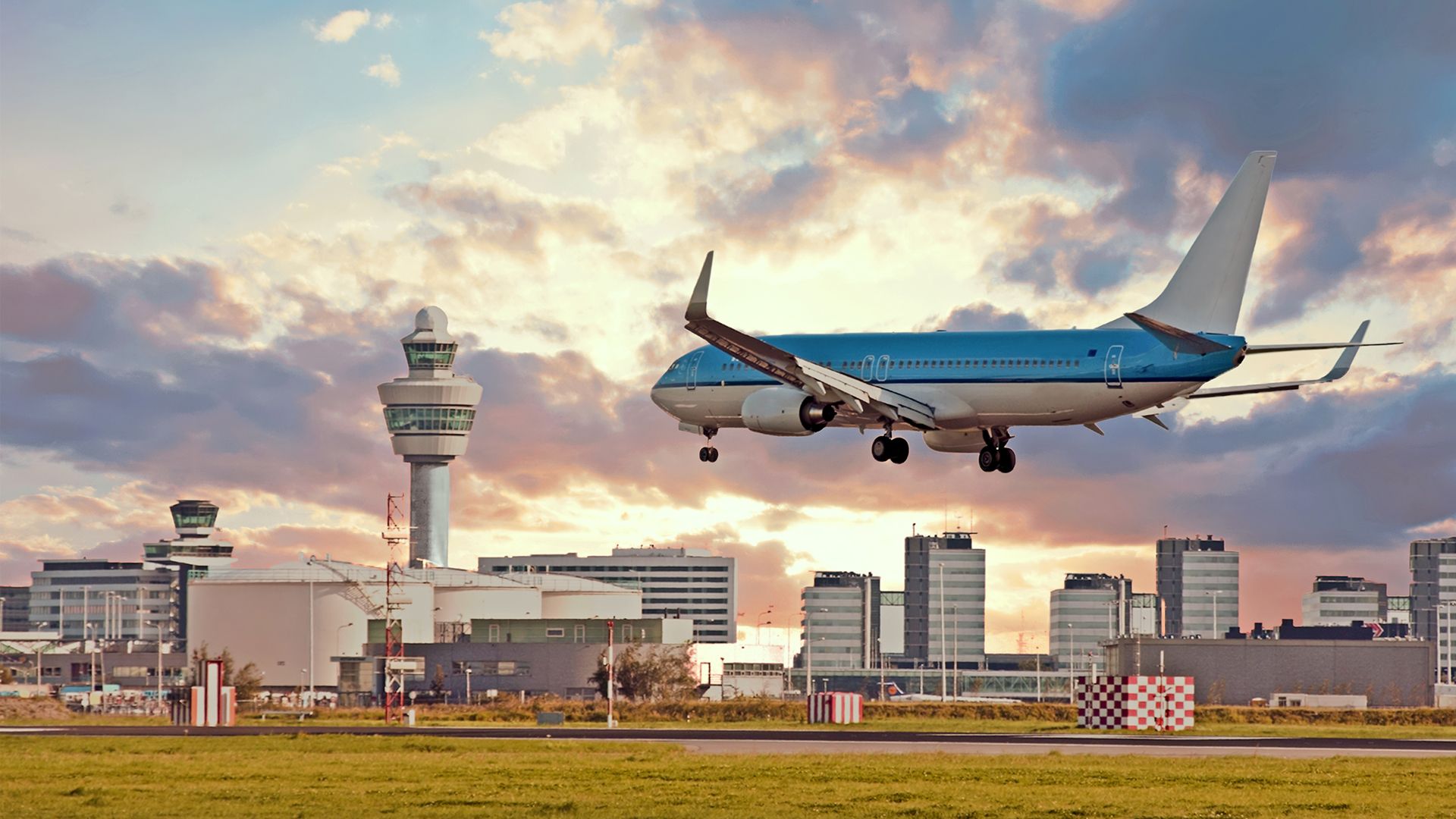 A plane lands at Schiphol Airport, Amsterdam